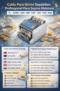 PS80 6 Ülke Para Birimi TL, USD, EURO, GBP, CHF, RUB Karışık Para Sayma Makinesi
